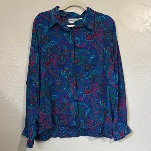 Alfred Dunner Teal and Magenta Paisley Button-Front Blouse